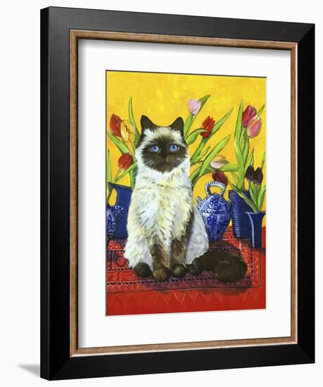 Cat and Tulips I (Chat Tulipes I)-Isy Ochoa-Framed Giclee Print