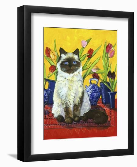 Cat and Tulips I (Chat Tulipes I)-Isy Ochoa-Framed Giclee Print