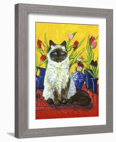 Cat and Tulips I (Chat Tulipes I)-Isy Ochoa-Framed Giclee Print