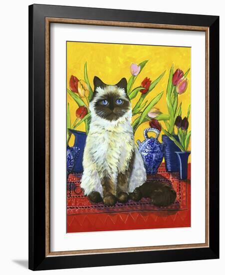 Cat and Tulips I (Chat Tulipes I)-Isy Ochoa-Framed Giclee Print