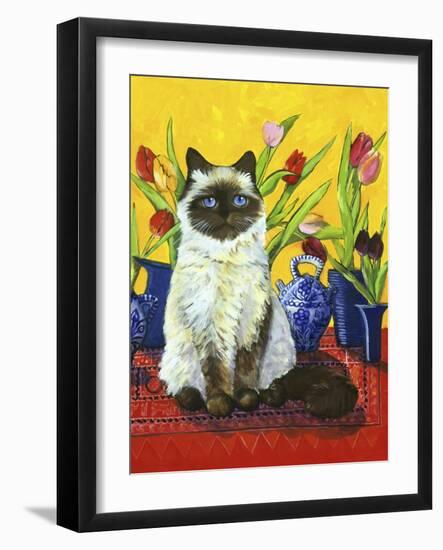 Cat and Tulips I (Chat Tulipes I)-Isy Ochoa-Framed Giclee Print