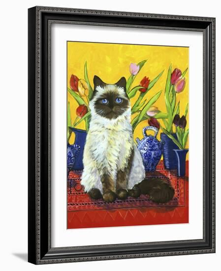 Cat and Tulips I (Chat Tulipes I)-Isy Ochoa-Framed Giclee Print