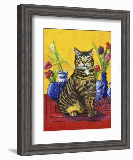 Cat and Tulips II (Chat Tulipes II)-Isy Ochoa-Framed Giclee Print