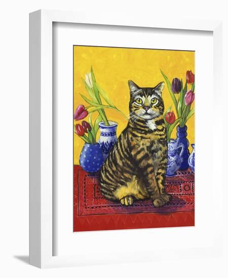 Cat and Tulips II (Chat Tulipes II)-Isy Ochoa-Framed Giclee Print