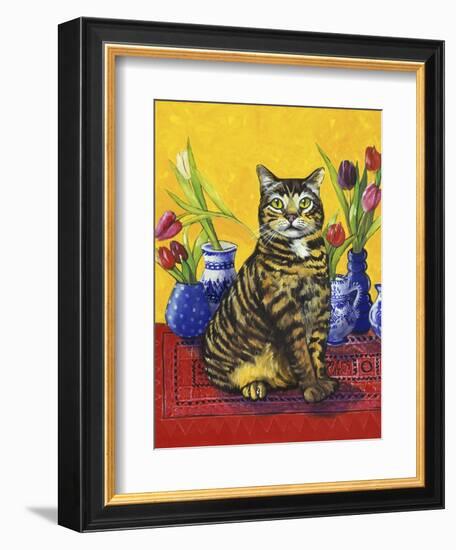 Cat and Tulips II (Chat Tulipes II)-Isy Ochoa-Framed Giclee Print