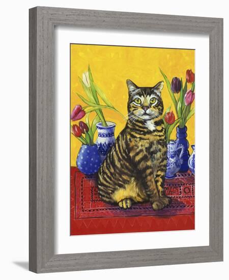 Cat and Tulips II (Chat Tulipes II)-Isy Ochoa-Framed Giclee Print