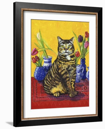 Cat and Tulips II (Chat Tulipes II)-Isy Ochoa-Framed Giclee Print