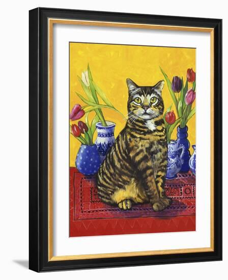 Cat and Tulips II (Chat Tulipes II)-Isy Ochoa-Framed Giclee Print