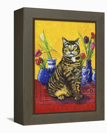 Cat and Tulips II (Chat Tulipes II)-Isy Ochoa-Framed Premier Image Canvas