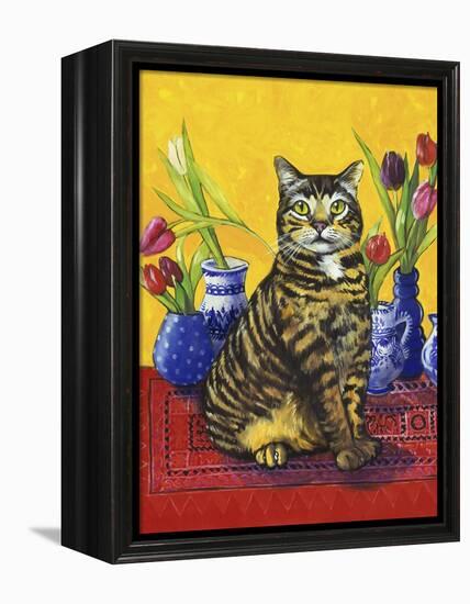 Cat and Tulips II (Chat Tulipes II)-Isy Ochoa-Framed Premier Image Canvas