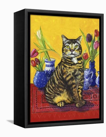 Cat and Tulips II (Chat Tulipes II)-Isy Ochoa-Framed Premier Image Canvas