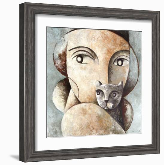 Cat and Woman-Didier Lourenco-Framed Giclee Print