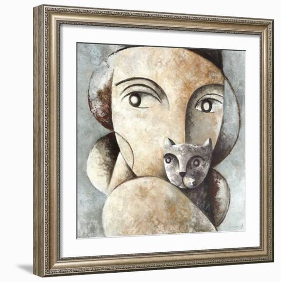 Cat and Woman-Didier Lourenco-Framed Giclee Print