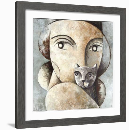 Cat and Woman-Didier Lourenco-Framed Giclee Print