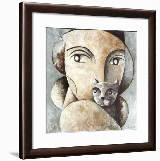 Cat and Woman-Didier Lourenco-Framed Giclee Print