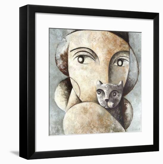 Cat and Woman-Didier Lourenco-Framed Giclee Print