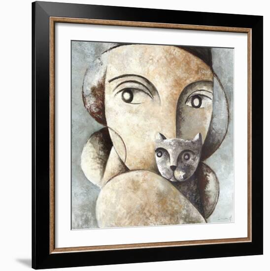 Cat and Woman-Didier Lourenco-Framed Giclee Print