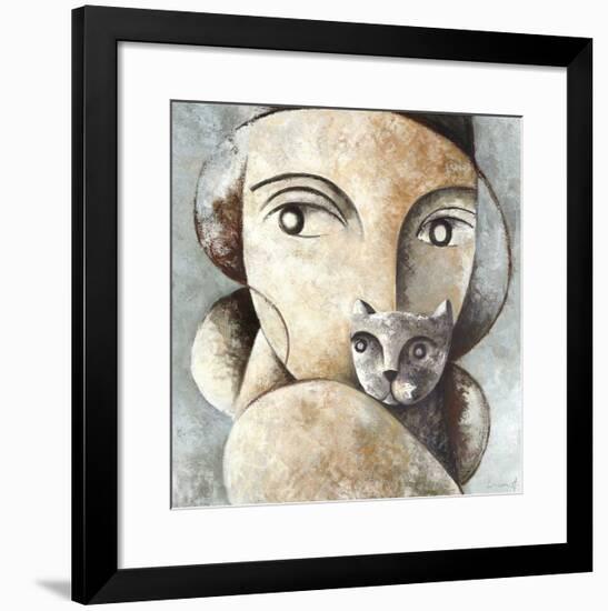 Cat and Woman-Didier Lourenco-Framed Giclee Print