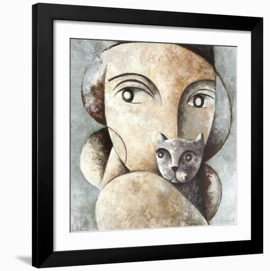 Cat and Woman-Didier Lourenco-Framed Giclee Print