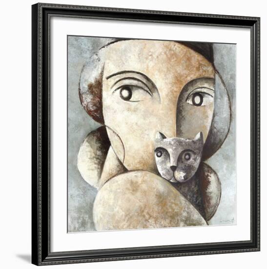 Cat and Woman-Didier Lourenco-Framed Giclee Print