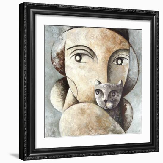 Cat and Woman-Didier Lourenco-Framed Giclee Print