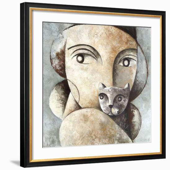 Cat and Woman-Didier Lourenco-Framed Giclee Print