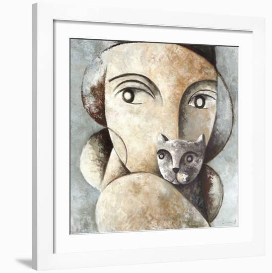 Cat and Woman-Didier Lourenco-Framed Giclee Print