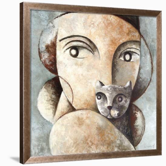 Cat and Woman-Didier Lourenco-Framed Giclee Print