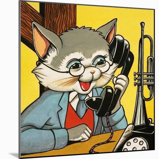 Cat Answering the Telephone-null-Mounted Giclee Print