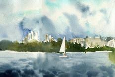 Watercolor Landscape with Yacht-cat_arch_angel-Photographic Print