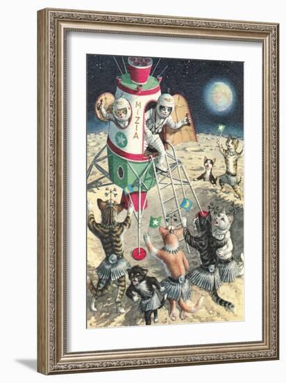 Cat Astronauts Landing on Female Cat Planet-null-Framed Art Print