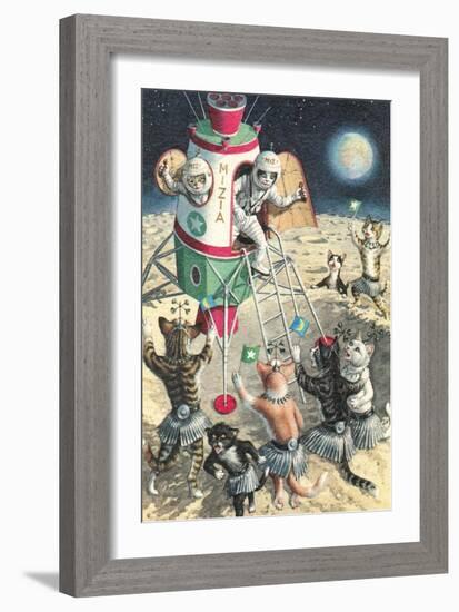 Cat Astronauts Landing on Female Cat Planet-null-Framed Art Print