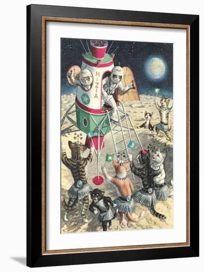 Cat Astronauts Landing on Female Cat Planet-null-Framed Art Print