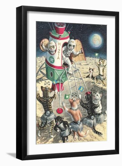 Cat Astronauts Landing on Female Cat Planet--Framed Art Print