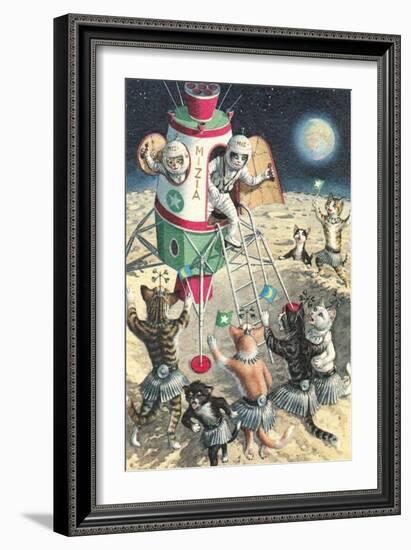 Cat Astronauts Landing on Female Cat Planet-null-Framed Art Print