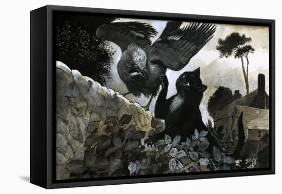 Cat Attacking a Bird-G. W Backhouse-Framed Premier Image Canvas