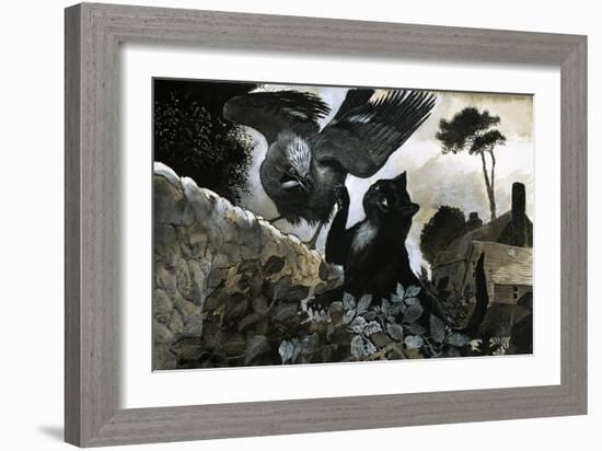 Cat Attacking a Bird-G. W Backhouse-Framed Giclee Print