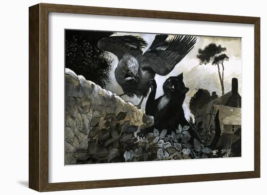 Cat Attacking a Bird-G. W Backhouse-Framed Giclee Print