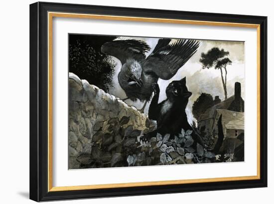 Cat Attacking a Bird-G. W Backhouse-Framed Giclee Print