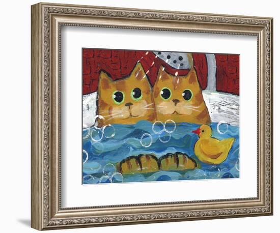 Cat Bath Time Rubber Duckie-sylvia pimental-Framed Art Print