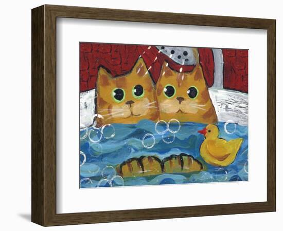 Cat Bath Time Rubber Duckie-sylvia pimental-Framed Art Print