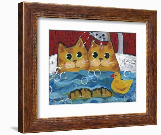 Cat Bath Time Rubber Duckie-sylvia pimental-Framed Art Print