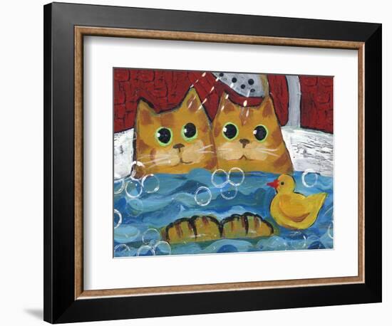 Cat Bath Time Rubber Duckie-sylvia pimental-Framed Art Print