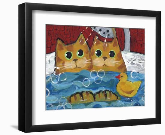 Cat Bath Time Rubber Duckie-sylvia pimental-Framed Art Print