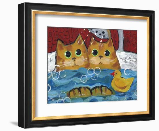 Cat Bath Time Rubber Duckie-sylvia pimental-Framed Art Print