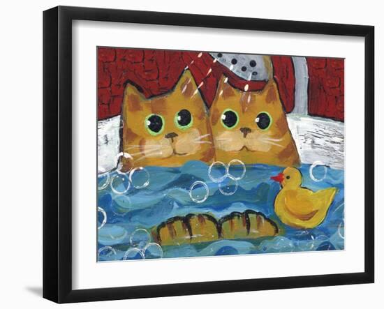 Cat Bath Time Rubber Duckie-sylvia pimental-Framed Art Print