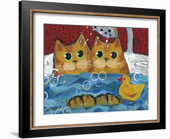 Cat Bath Time Rubber Duckie-sylvia pimental-Framed Art Print