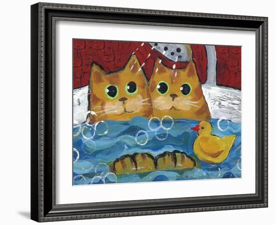 Cat Bath Time Rubber Duckie-sylvia pimental-Framed Art Print