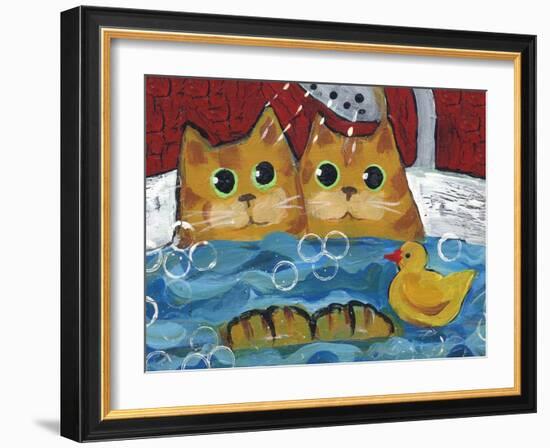 Cat Bath Time Rubber Duckie-sylvia pimental-Framed Art Print