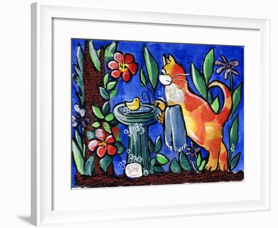 Cat Birdbath-sylvia pimental-Framed Art Print